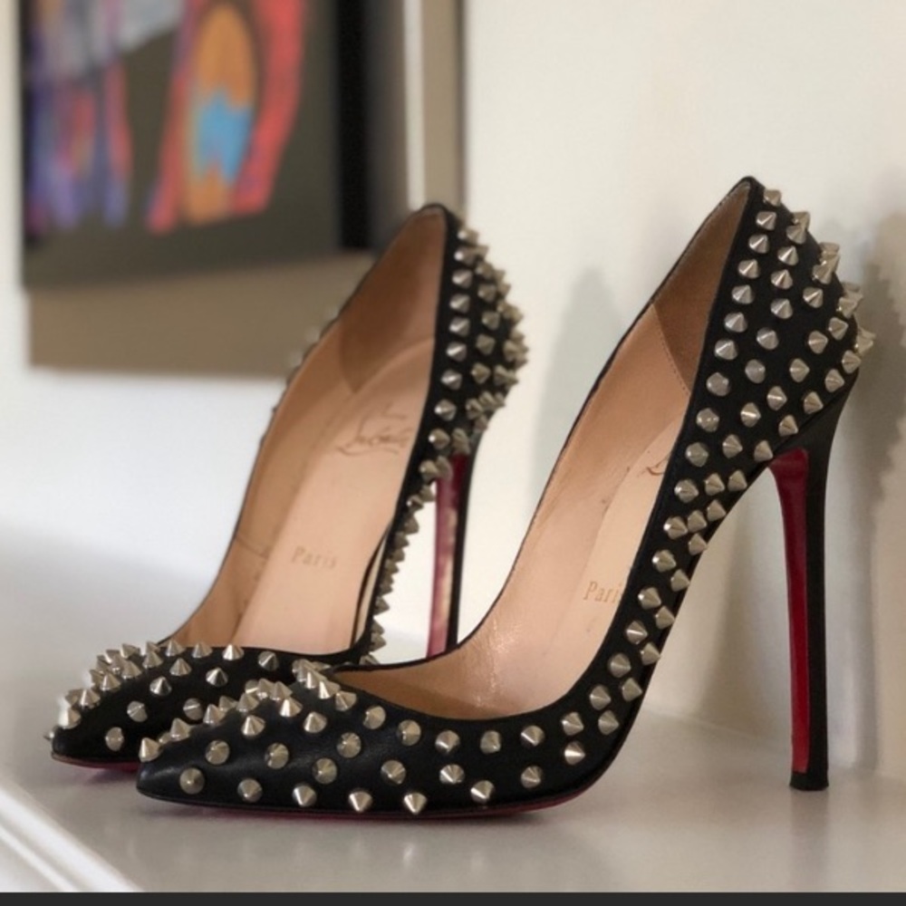 Christian Louboutin Black Leather Pigalle Spikes